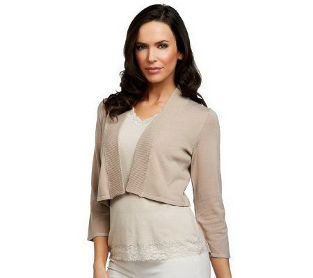 Susan Graver Essentials Sweater Knit 3/4 Sleeve Shrug - A221329