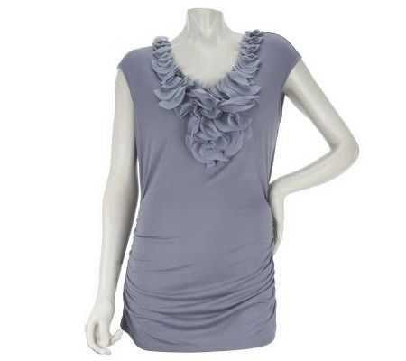 M by Marc Bouwer Knit Top with Applique and Side Ruching - A221529