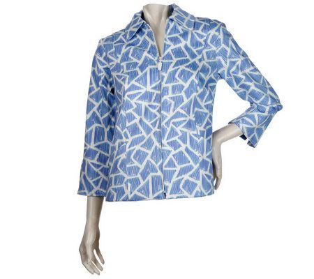 Bob Mackies Giraffe Print Pique Zip Front Jacket - A222229
