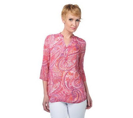 Liz Claiborne New York Festive Paisley Printed Crinkle Chiffon Tunic - A222329