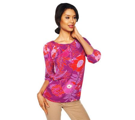 Isaac Mizrahi Live! Dheli Bouquet Print Peasant Blouse - A223829