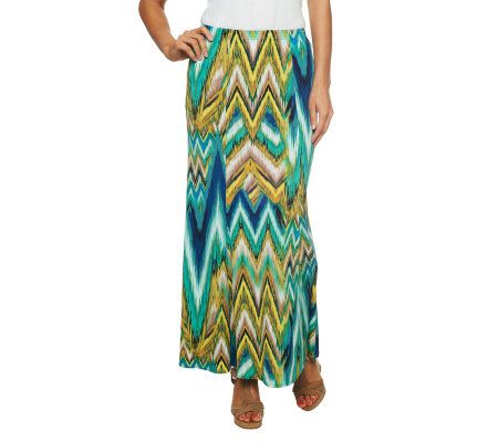 Susan Graver Liquid Knit Pull-on Printed Maxi Skirt Petite - A224329