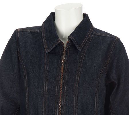 Denim & Co. Long Sleeve Jean Jacket w/ Zip Front and Zip Pockets