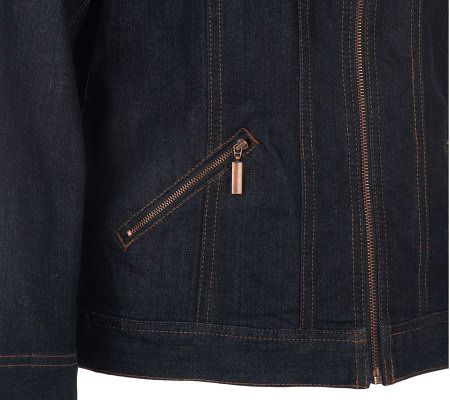 Denim & Co. Long Sleeve Jean Jacket w/ Zip Front and Zip Pockets