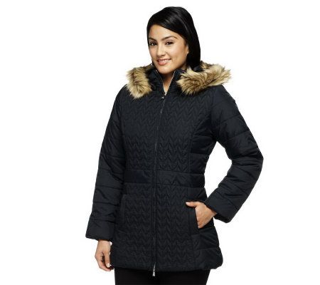 Isaac Mizrahi Live! Quilted Coat w/ Faux Fur Trimmed Hood - A229229