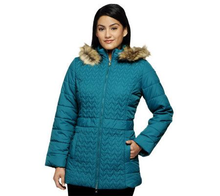 Isaac Mizrahi Live! Quilted Coat w/ Faux Fur Trimmed Hood - A229229