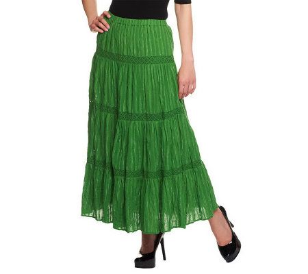 Susan Graver Fully Lined Crinkle Cotton Striped Tiered Skirt - A9529