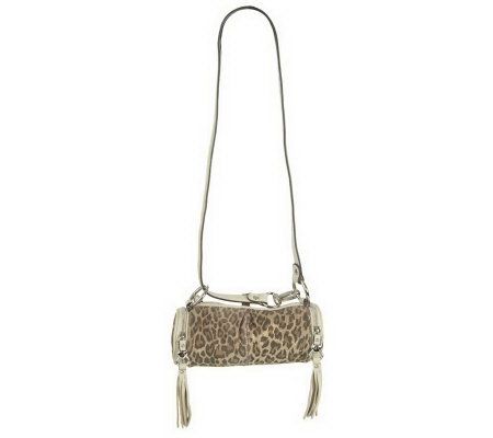 B.Makowsky Leopard Print Suede Zip Top Barrel Crossbody Bag - A210530