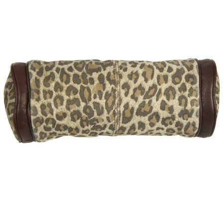 B.Makowsky Leopard Print Suede Zip Top Barrel Crossbody Bag