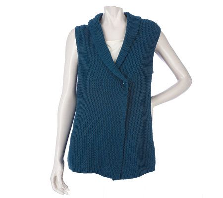 Denim & Co. Novelty Stitch One Button Sweater Vest w/ Shawl Collar - A211230
