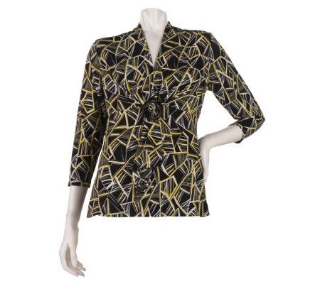 George Simonton Printed Milky Knit Top with Faux Beaded Buckle - A212130