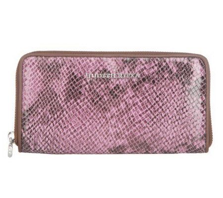 Judith Ripka Lexington Python Embossed Leather Zip Around Wallet - A215230