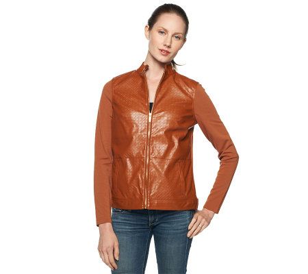 Liz Claiborne New York Basketweave Faux Leather and Knit Jacket - A217830