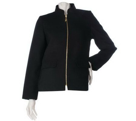 Susan Graver Zip Front Fully Lined Jacket with Mandarin Collar - A218030