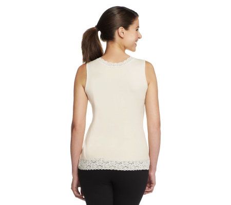 Denim & Co. Essentials Lace Trim V-Neck Ribbed Tank