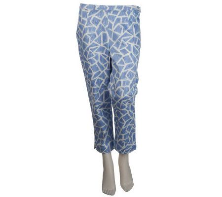 Bob Mackies Giraffe Print Pique Cropped Pants w/Side Zip - A222230