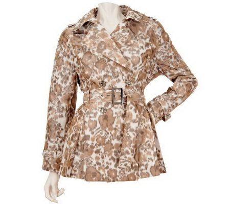 M by Marc Bouwer Abstract Print Trench Coat with Belt - A223630