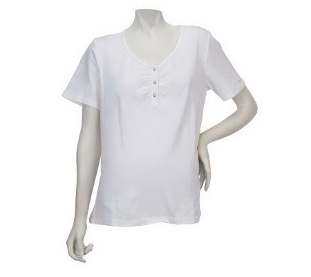 Denim & Co. Short Sleeve V-neck Henley Top w/ Gathers - A224730