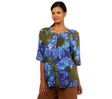 Isaac Mizrahi Live! Arizona Floral Button Front Peasant Blouse - A225630