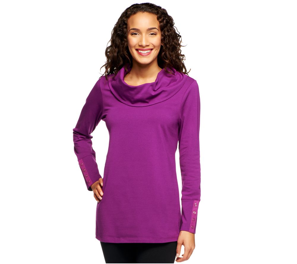 Denim & Co. Long Sleeve Cowl Neck Top w/Button Sleeve Detail - A229030