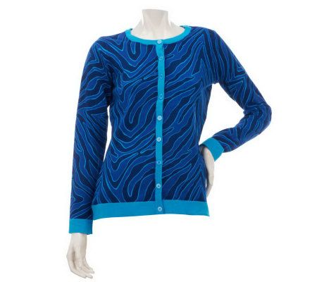 Isaac Mizrahi Live! Zebra Print Crew Neck Cardigan - A229330