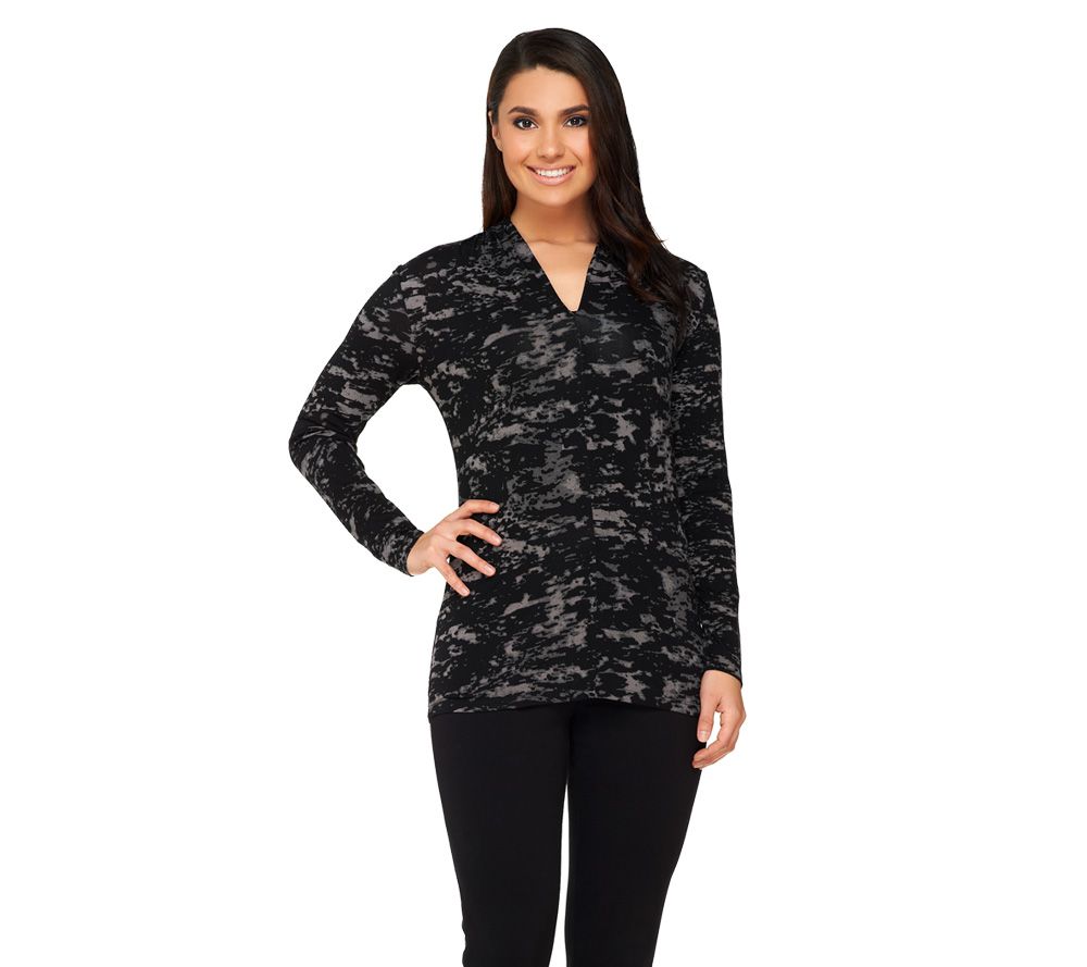 Linea by Louis DellOlio Long Sleeve Abstract Print V-neck Top - A230030