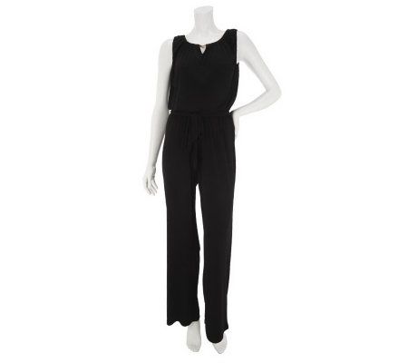 Susan Graver Liquid Knit Solid Jumpsuit with Elastic Waistband - A231930