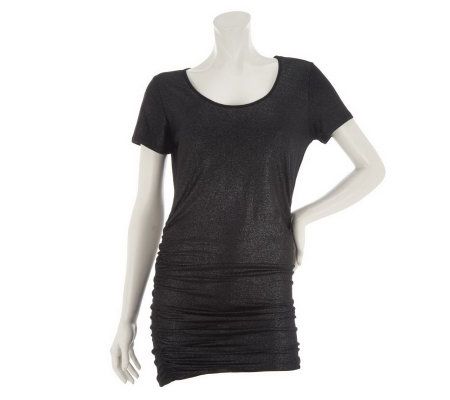 Kris Jenner Kollection Scoopneck Foil Printed Tunic w/Ruching - A232530