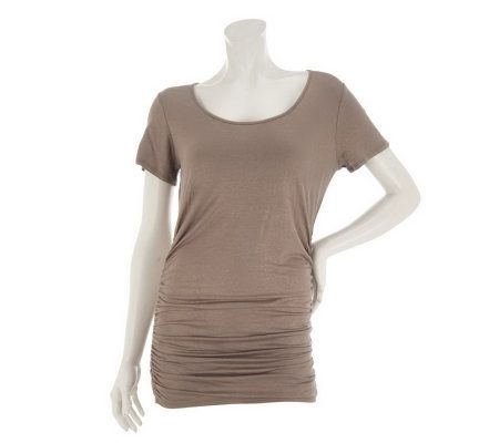 Kris Jenner Kollection Scoopneck Foil Printed Tunic w/Ruching - A232530