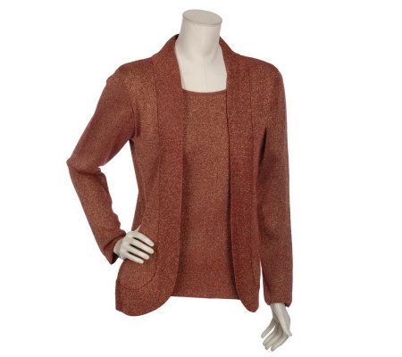 Susan Graver Metallic Faux Twinset Sweater - A1531