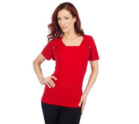 George Simonton Milky Knit Square Neck Top w/Gold Hardware - A199431