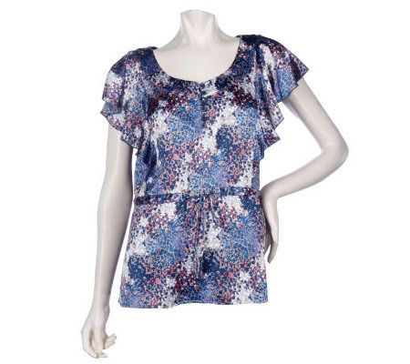 Julie Chaiken for Anonymity Printed Flutter Sleeve Top with Drawstring - A214331