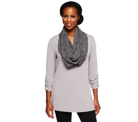 Susan Graver Liquid Knit Ruched Sleeve Tunic with Eternity Scarf - A217831
