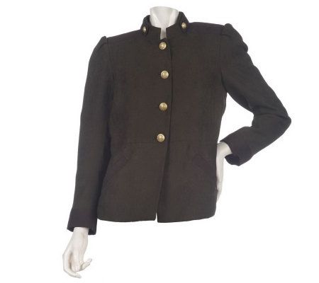 Susan Graver Brushed Twill Military Jacket with Contrast Trim - A218031