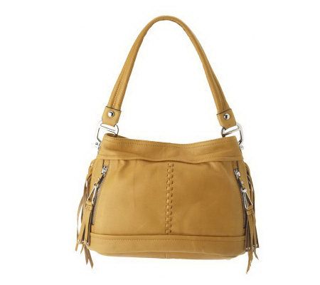 B.Makowsky Glove Leather Shoulder Bag w/Tassels and Zip Front Pocke - A219331