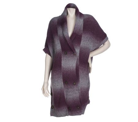 LOGO by Lori Goldstein Striped Ombre Button Front Sweater - A220031