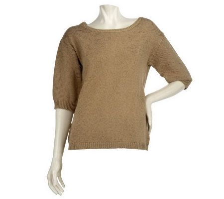Motto 3/4 Sleeve Scoop Neck Mixed Yarn Sweater - A221631