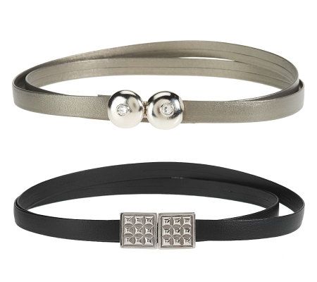 Keggy Set of 2 Belts w/Antique Silve Rhinestone and Studded Buckles - A221731