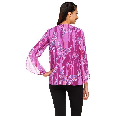 Bob Mackies Georgette Mariposa Print Cascade Twinset