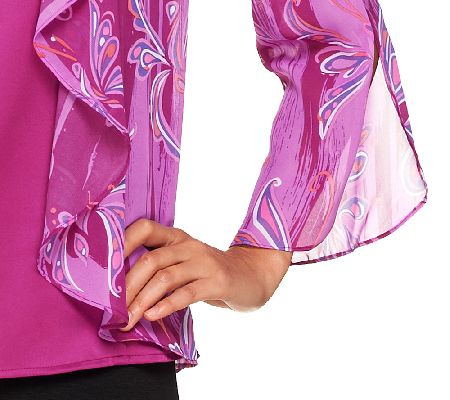 Bob Mackies Georgette Mariposa Print Cascade Twinset