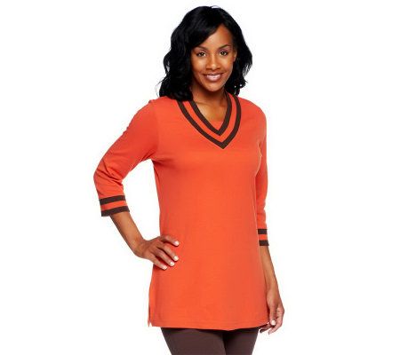 Denim & Co. 3/4 Sleeve Knit Tunic with Contrast Stripe Detail - A225531