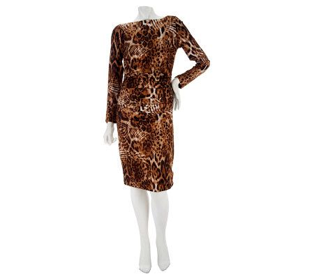 Kris Jenner Kollection Leopard Print Gathered Knit Dress - A227631
