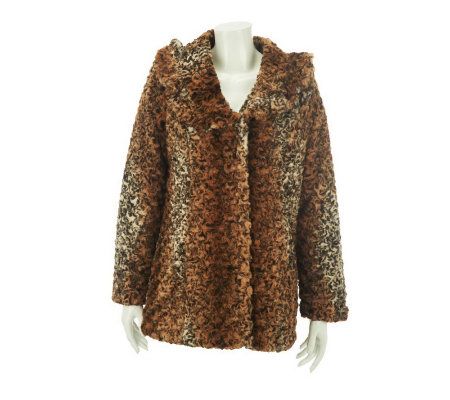 Dennis Basso Animal Print Rosette Faux Fur Coat w/Ruffle Collar - A227831