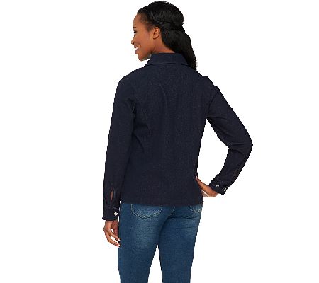 Bob Mackies Smart Denim Zip Front Jacket with Stud Detail