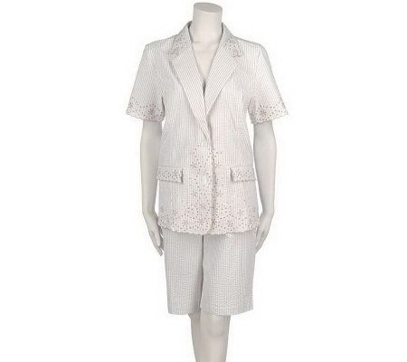 As Is Susan Graver Stretch Seersucker Eyelet Jacket - A229931