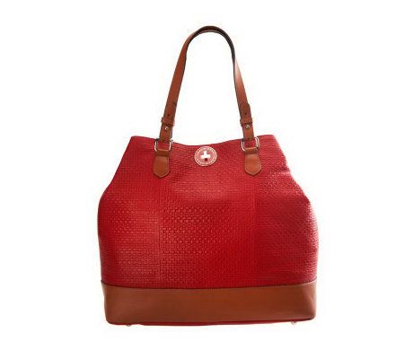 Isaac Mizrahi Live! Bridgehampton Large Leather Textured Tote - A230531