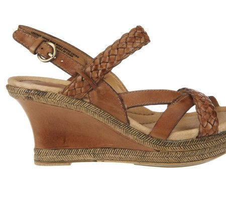 Earth Vista Leather Braided Strap Wedge Sandals