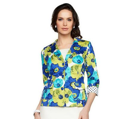 As Is Joan Rivers Floral Bouquet 3/4 Sleeve Jacket - A236931