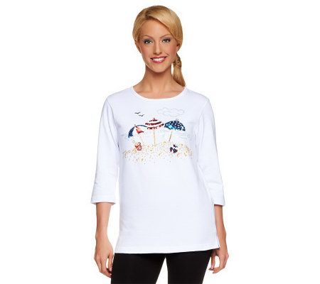 Quacker Factory Embellished Summertime 3/4 Sleeve T-shirt - A50731