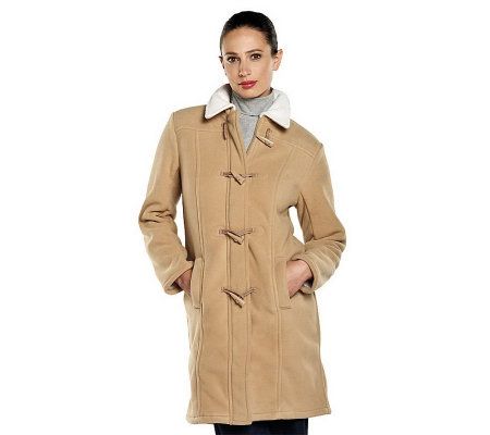 Denim & Co. Fleece Toggle Coat with Sherpa Lining and Trim - A209332